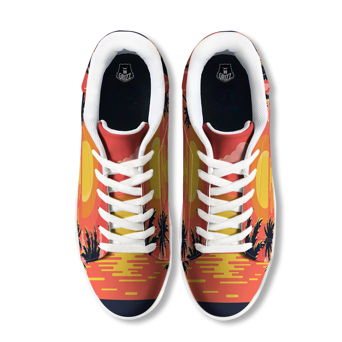 Sunset And Beach Pink Sky Print White Low Top Sneakers-grizzshop