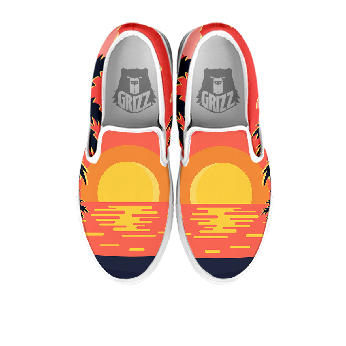 Sunset And Beach Pink Sky Print White Slip On Shoes-grizzshop