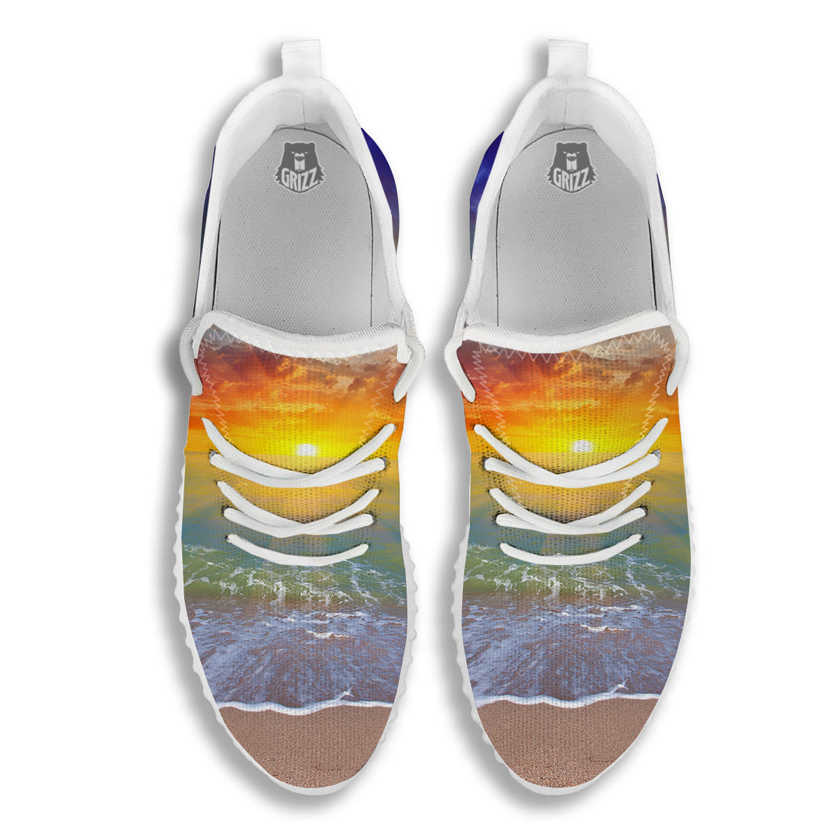 Sunset And Rainbow On Beach Print White Walking Shoes-grizzshop