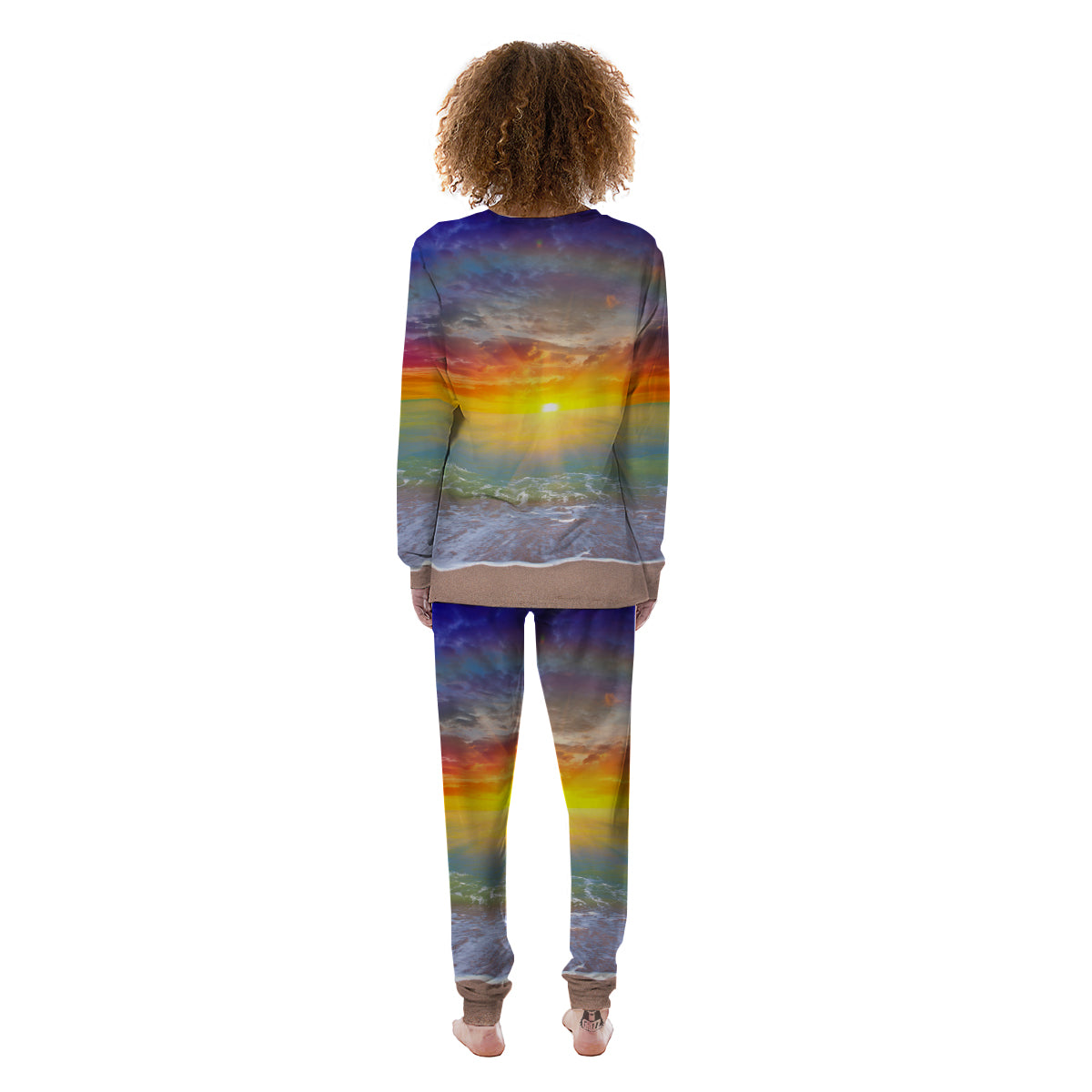 Sunset And Rainbow On Beach Print Women's Pajamas-grizzshop