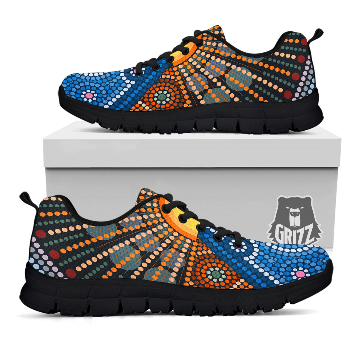 Sunset Art Aboriginal Indigenous Print Black Sneaker-grizzshop