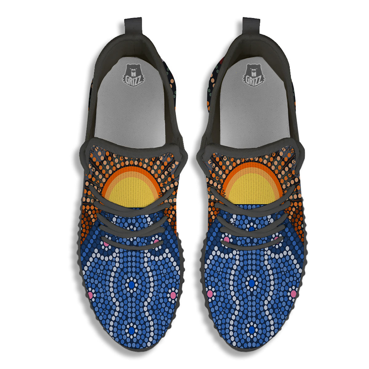 Sunset Art Aboriginal Indigenous Print Black Walking Shoes-grizzshop