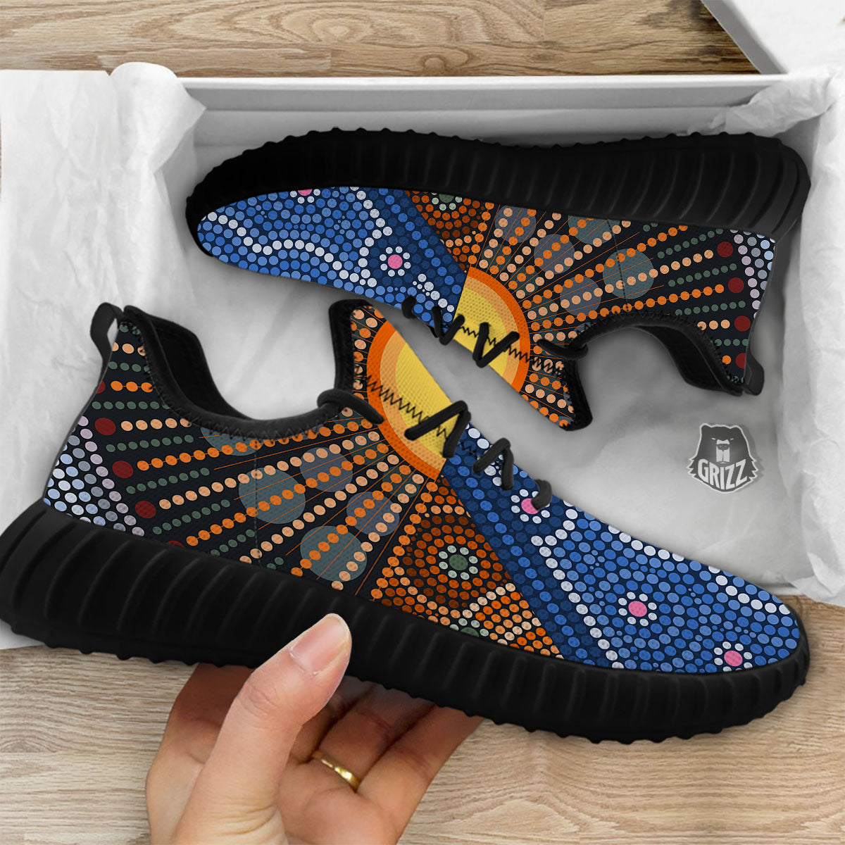 Sunset Art Aboriginal Indigenous Print Black Walking Shoes-grizzshop
