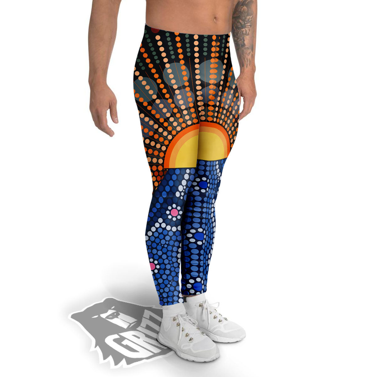 Sunset Art Aboriginal Indigenous Print Men's Leggings-grizzshop