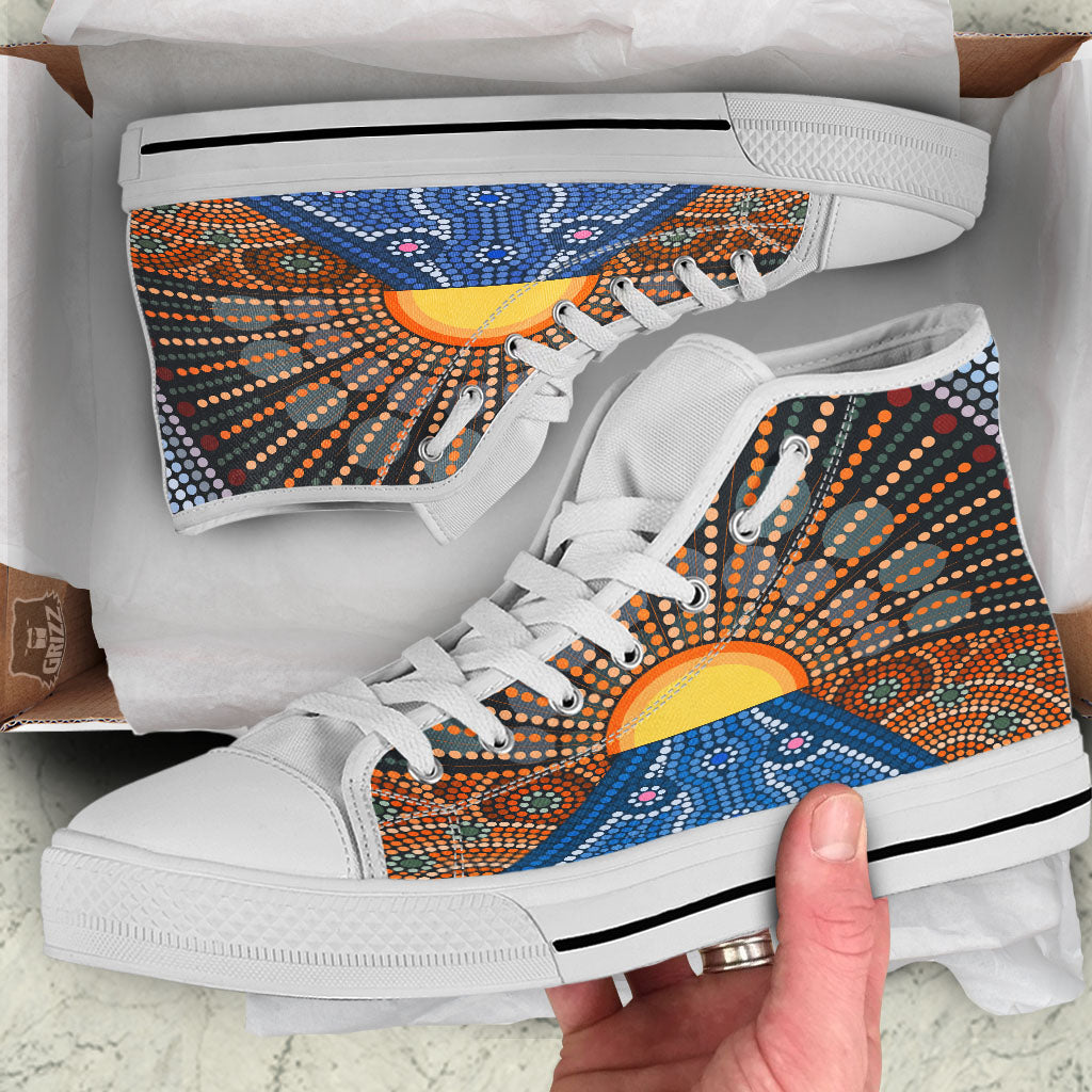 Sunset Art Aboriginal Indigenous Print White High Top Shoes-grizzshop