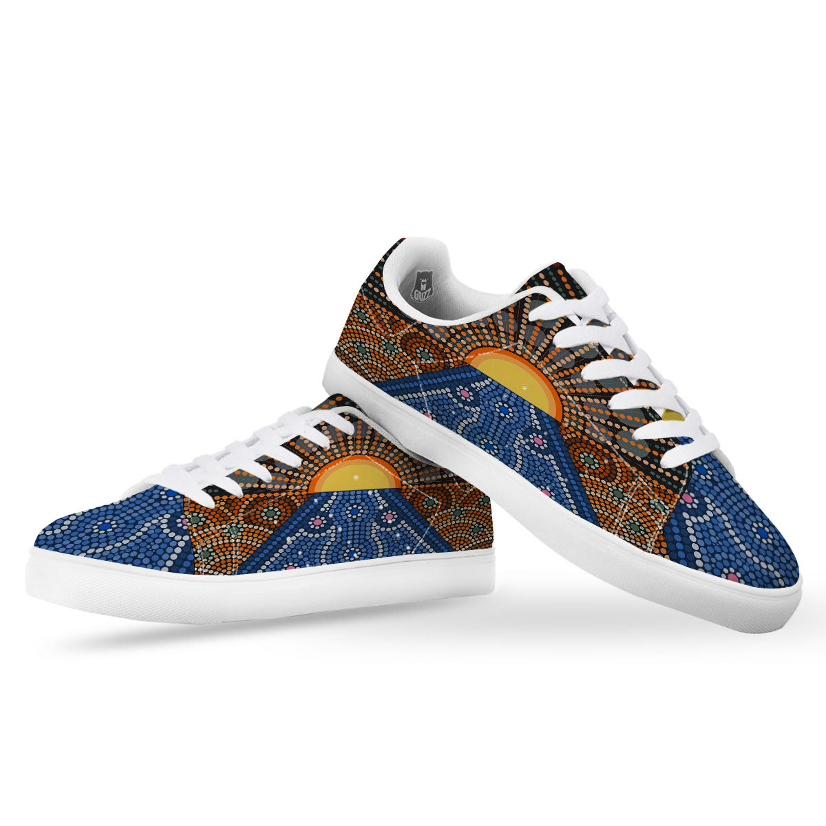 Sunset Art Aboriginal Indigenous Print White Low Top Sneakers-grizzshop