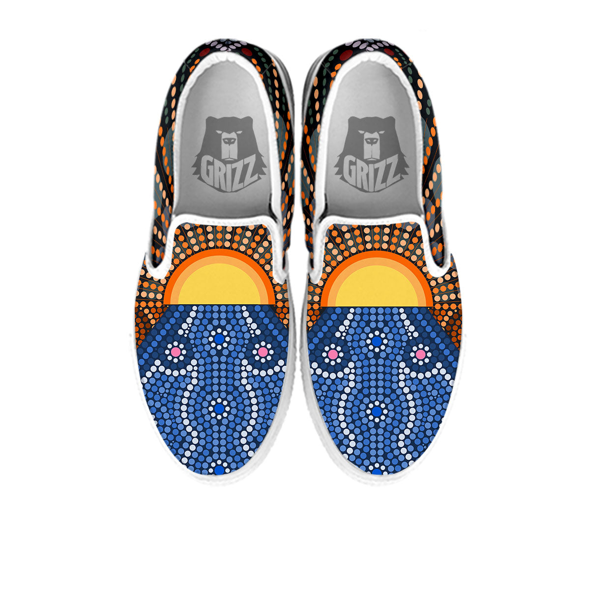 Sunset Art Aboriginal Indigenous Print White Slip On Shoes-grizzshop