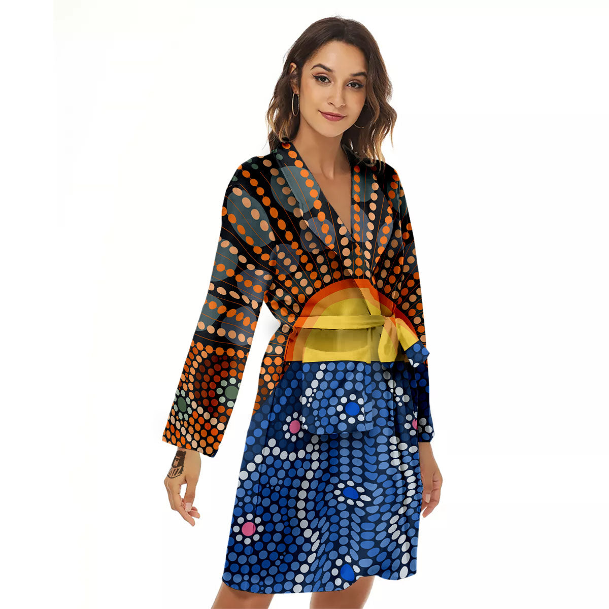 Sunset Art Aboriginal Indigenous Print Women's Robe-grizzshop