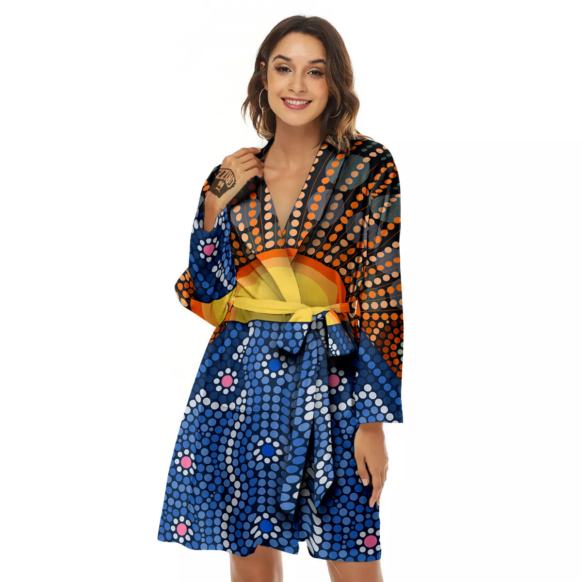 Sunset Art Aboriginal Indigenous Print Women's Robe-grizzshop