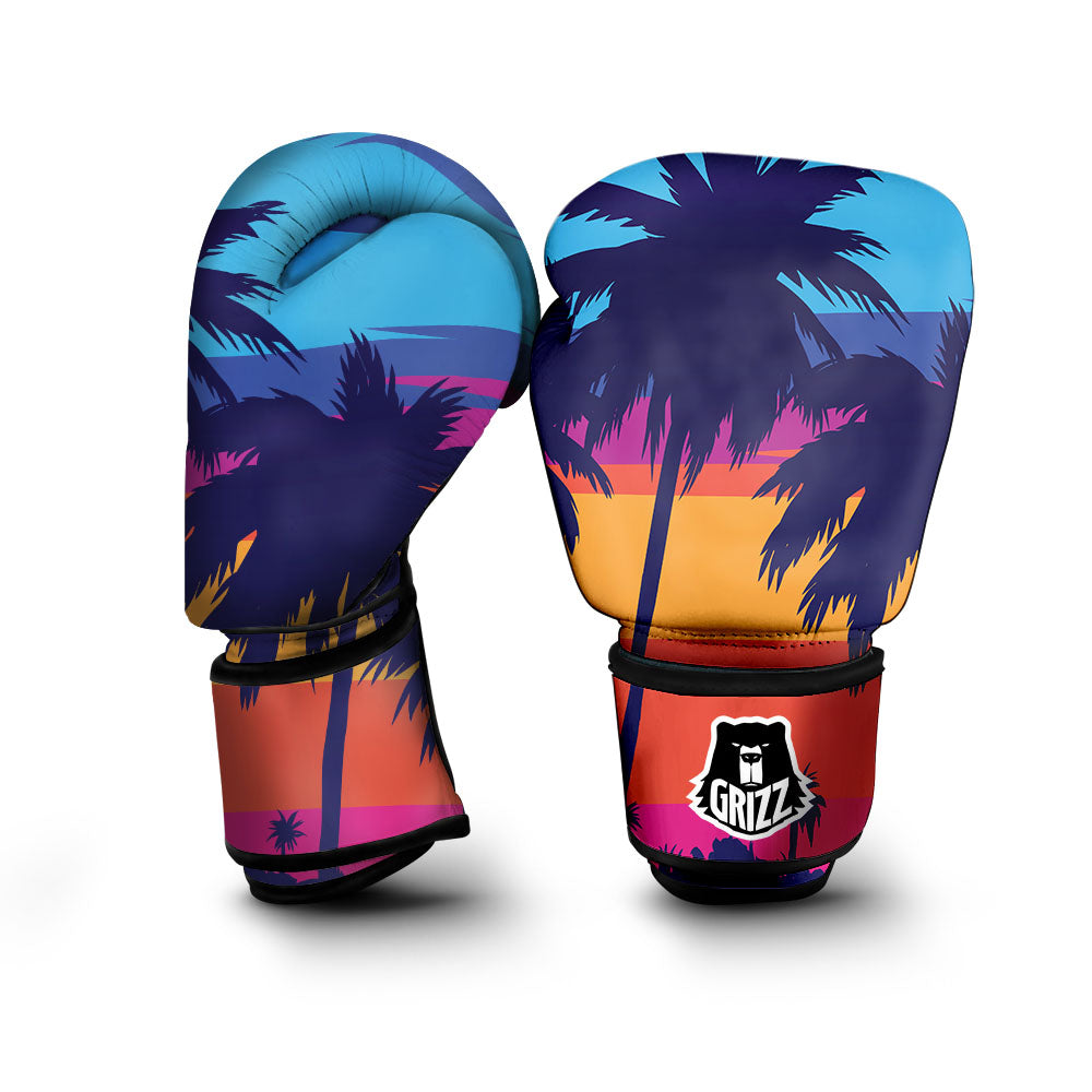 Sunset On The Beach And Palm Trees Print Boxing Gloves-grizzshop