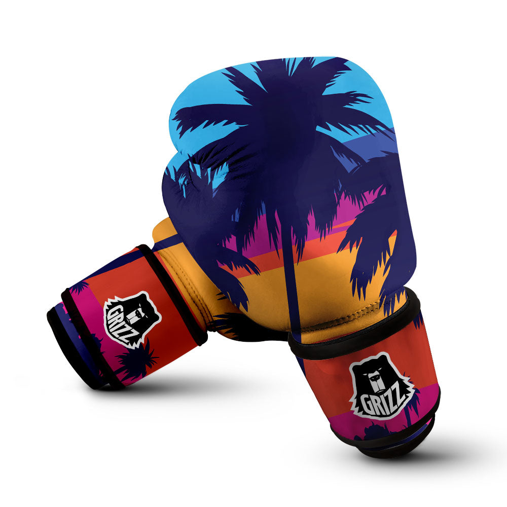 Sunset On The Beach And Palm Trees Print Boxing Gloves-grizzshop