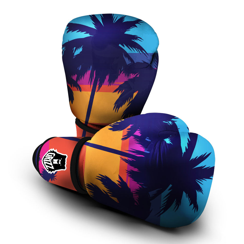 Sunset On The Beach And Palm Trees Print Boxing Gloves-grizzshop