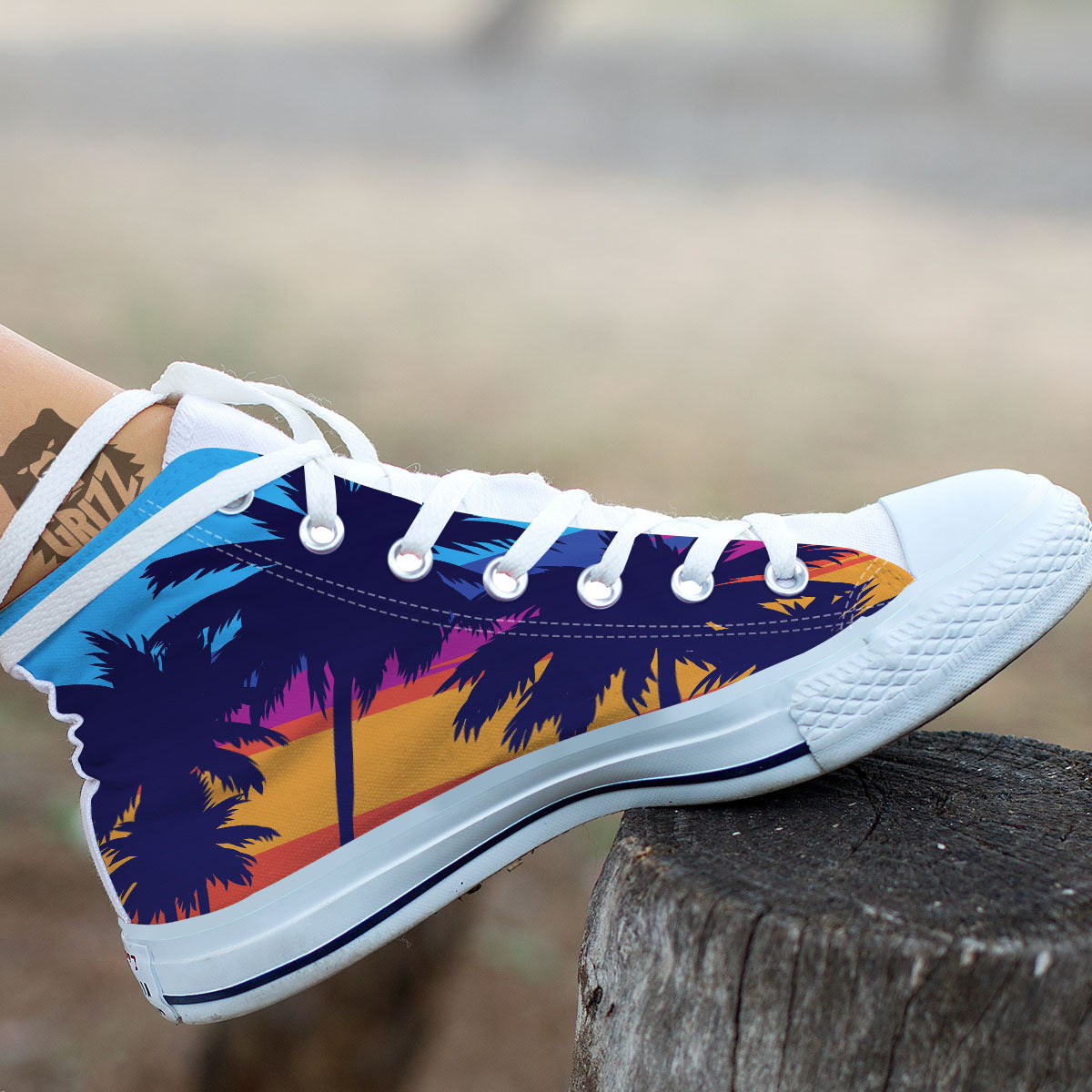 Sunset On The Beach And Palm Trees Print White High Top Shoes-grizzshop
