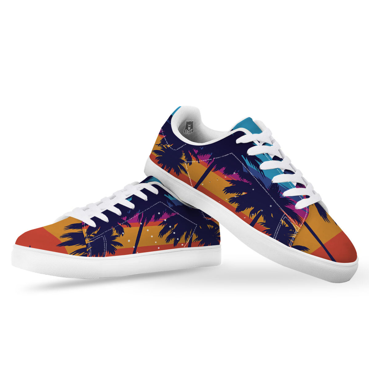 Sunset On The Beach And Palm Trees Print White Low Top Sneakers-grizzshop