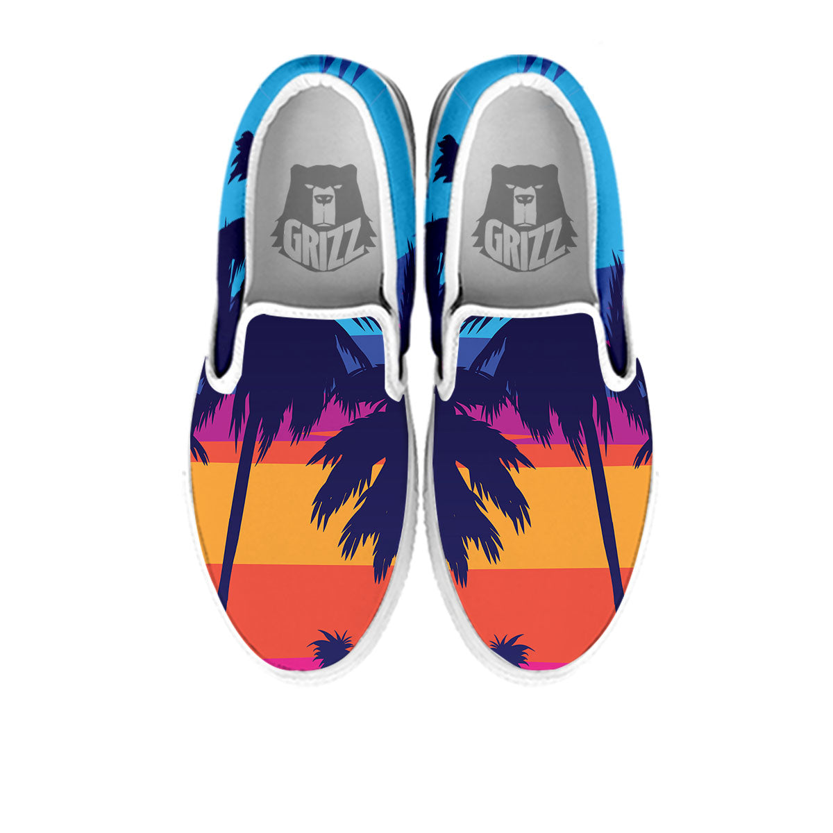 Sunset On The Beach And Palm Trees Print White Slip On Shoes-grizzshop
