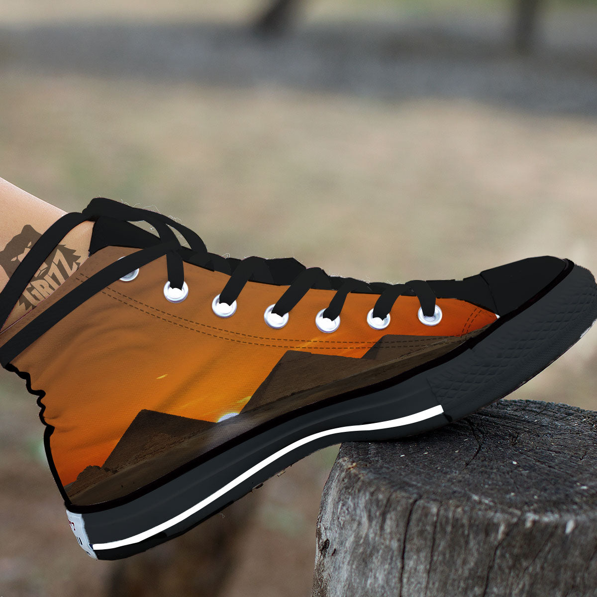 Sunset Pyramid Print Black High Top Shoes-grizzshop