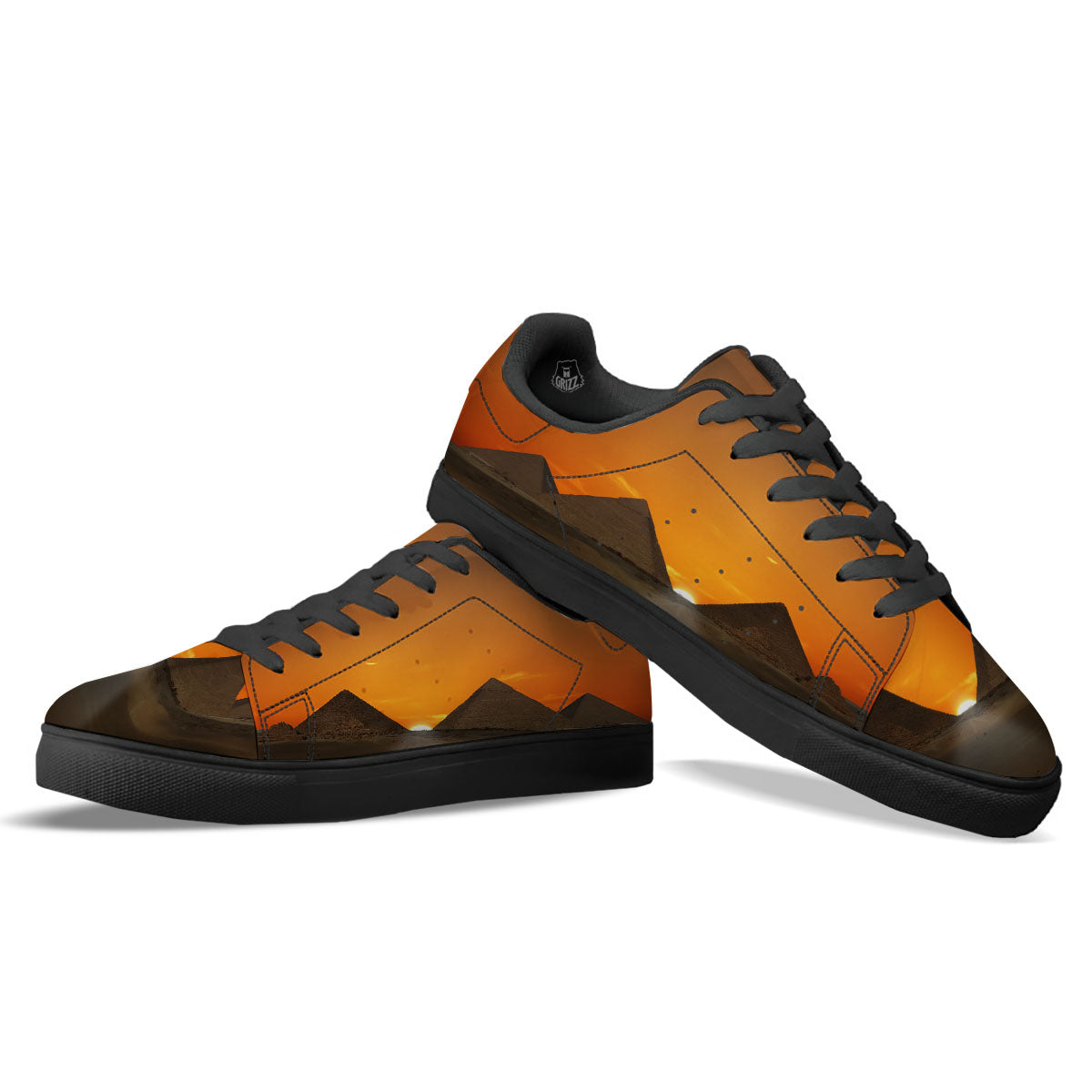 Sunset Pyramid Print Black Low Top Sneakers-grizzshop