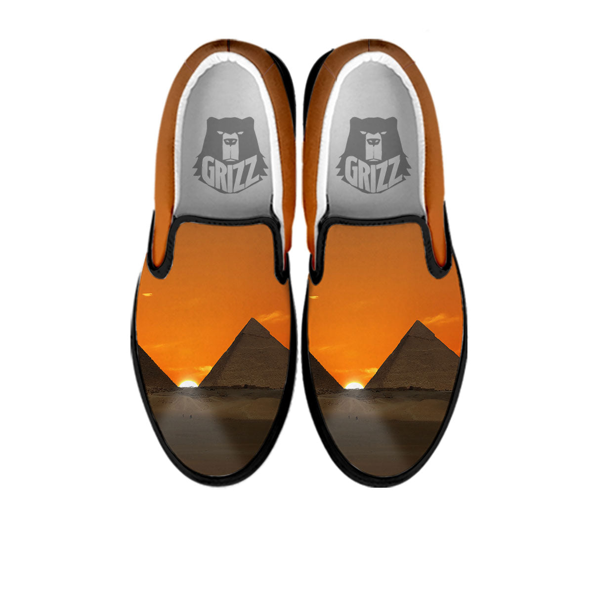 Sunset Pyramid Print Black Slip On Shoes-grizzshop