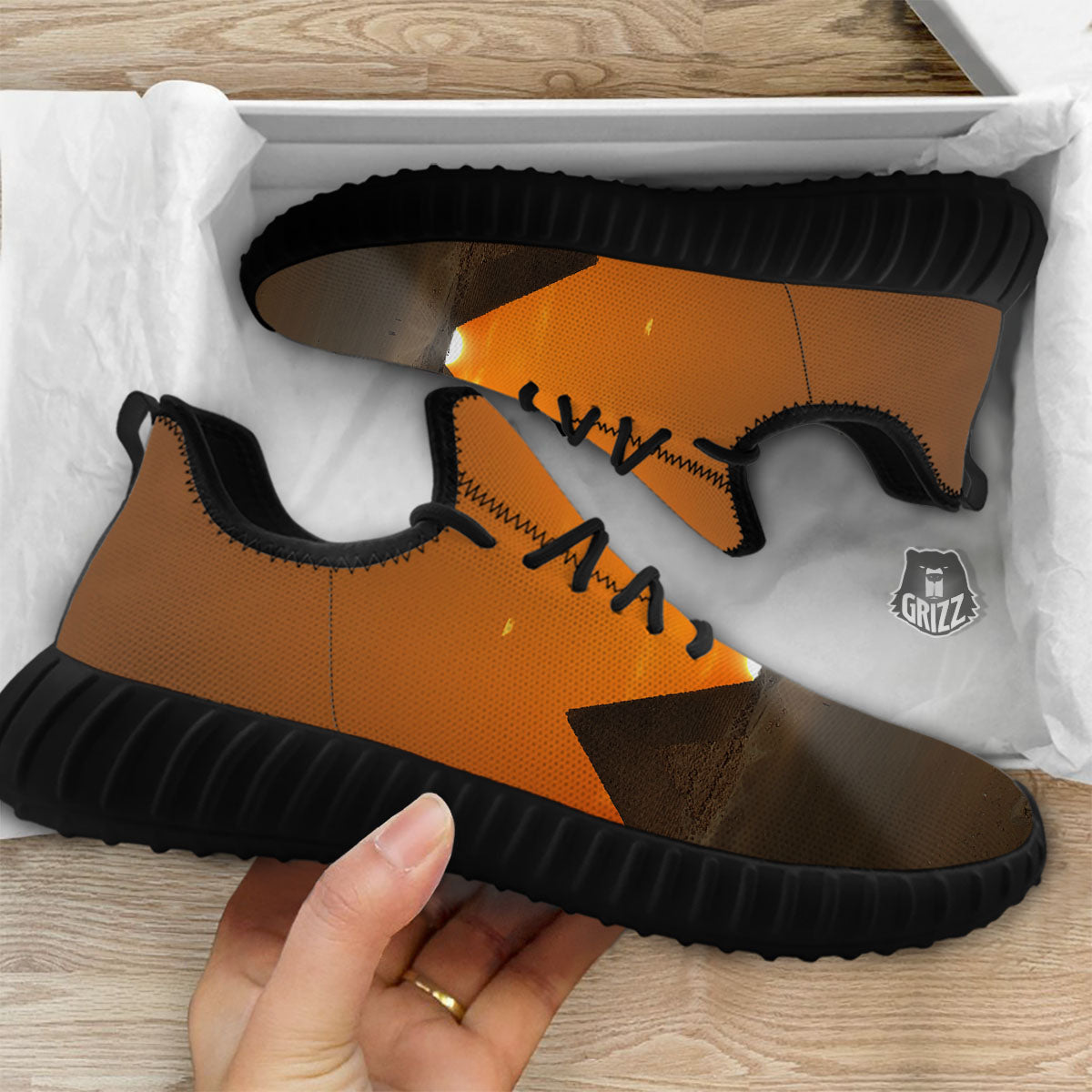 Sunset Pyramid Print Black Walking Shoes-grizzshop