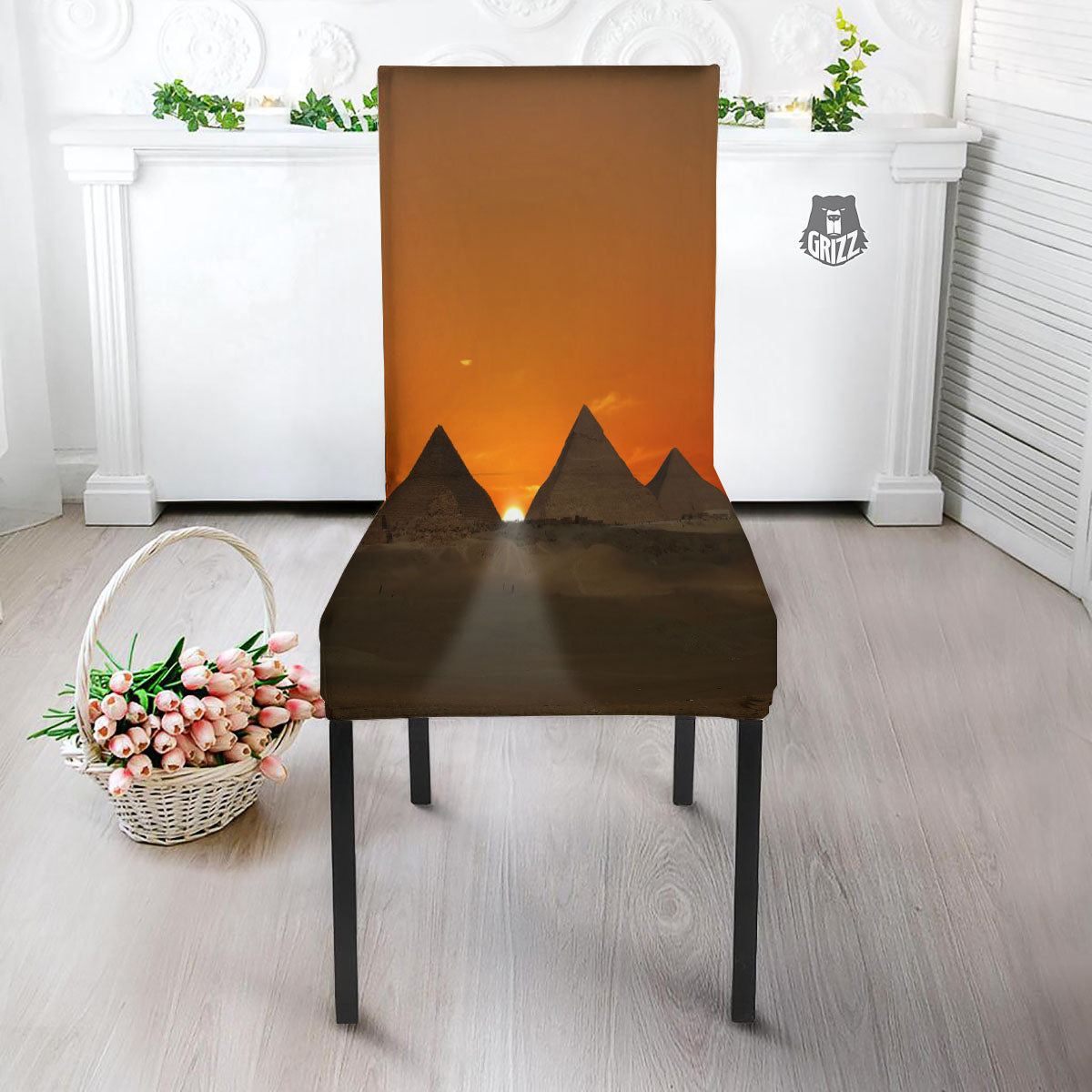 Sunset Pyramid Print Dining Chair Slipcover-grizzshop