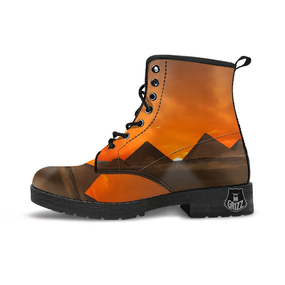 Sunset Pyramid Print Leather Boots-grizzshop