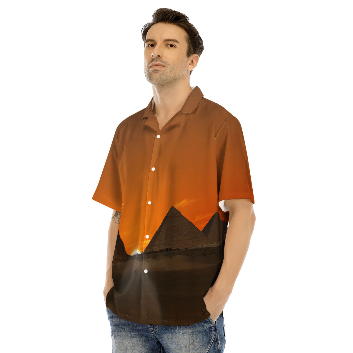Sunset Pyramid Print Men's Hawaiian Shirt-grizzshop