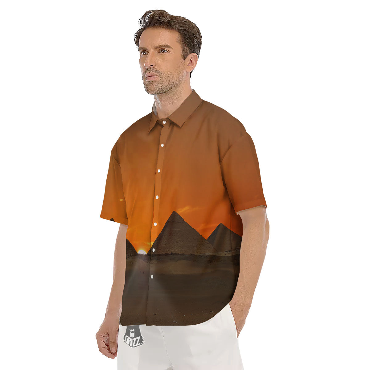 Sunset Pyramid Print Men's Short Sleeve Shirts-grizzshop