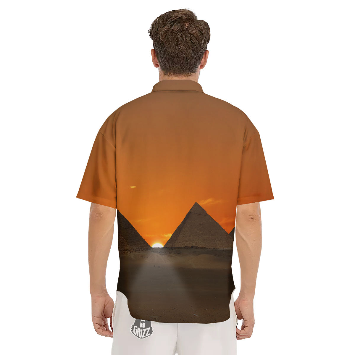 Sunset Pyramid Print Men's Short Sleeve Shirts-grizzshop