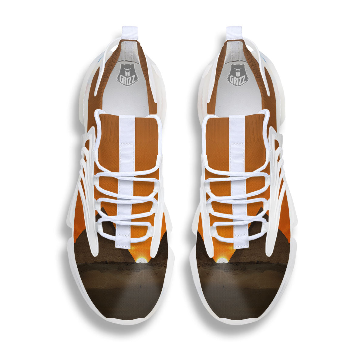 Sunset Pyramid Print White Gym Shoes-grizzshop