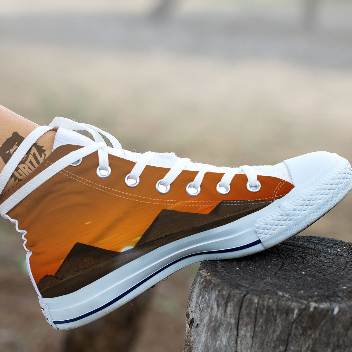 Sunset Pyramid Print White High Top Shoes-grizzshop