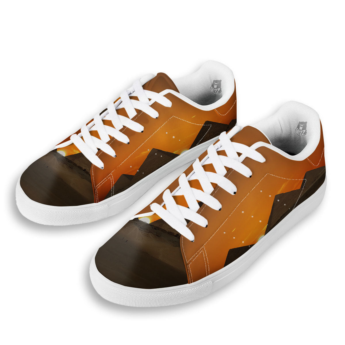 Sunset Pyramid Print White Low Top Sneakers-grizzshop