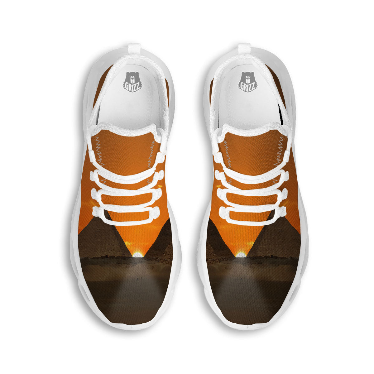 Sunset Pyramid Print White Running Shoes-grizzshop