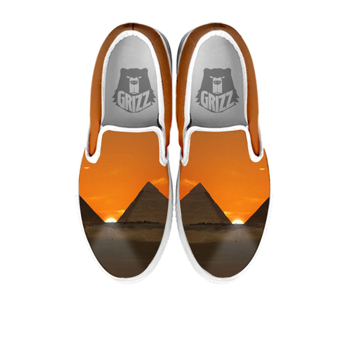 Sunset Pyramid Print White Slip On Shoes-grizzshop