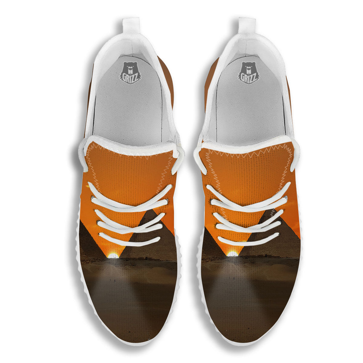 Sunset Pyramid Print White Walking Shoes-grizzshop
