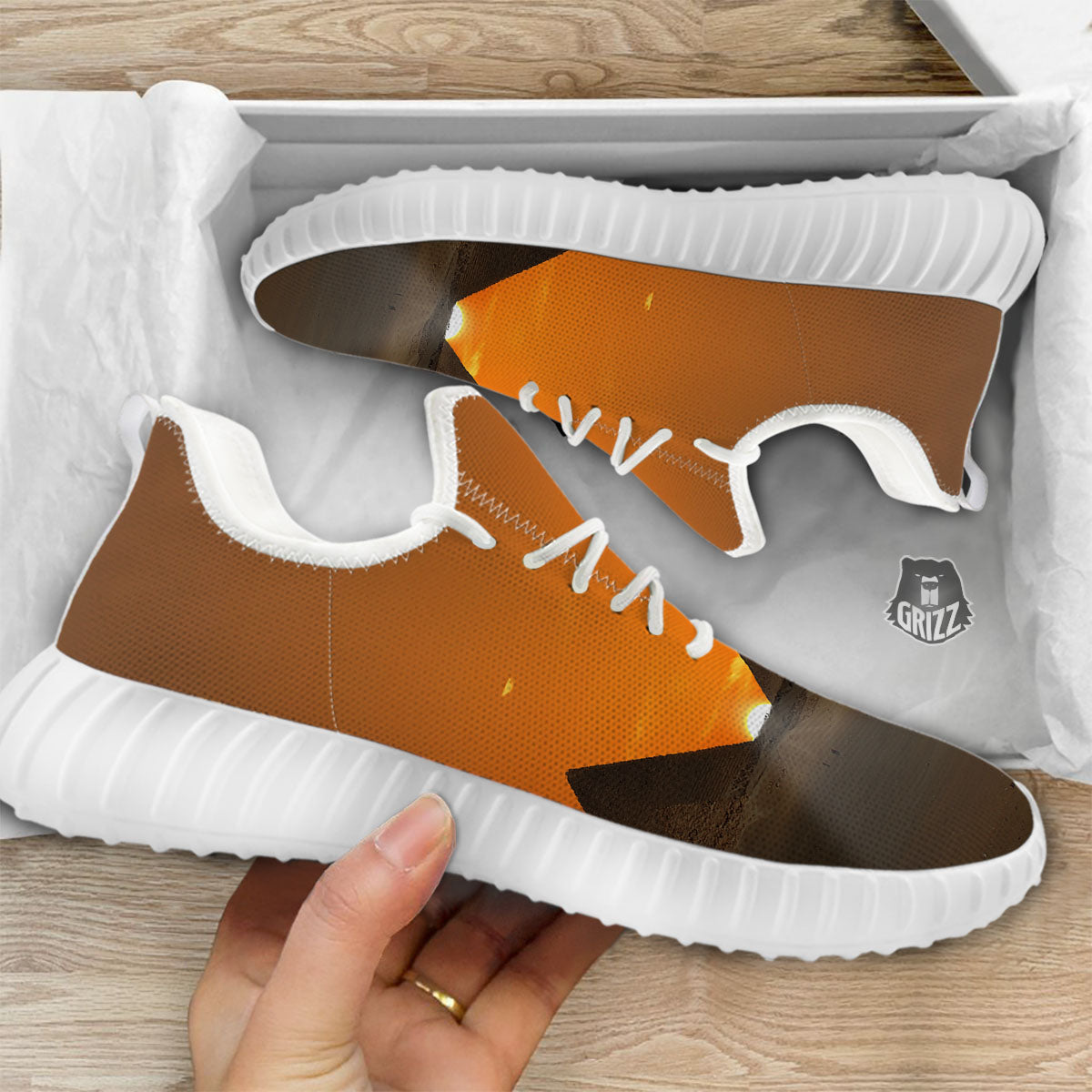 Sunset Pyramid Print White Walking Shoes-grizzshop