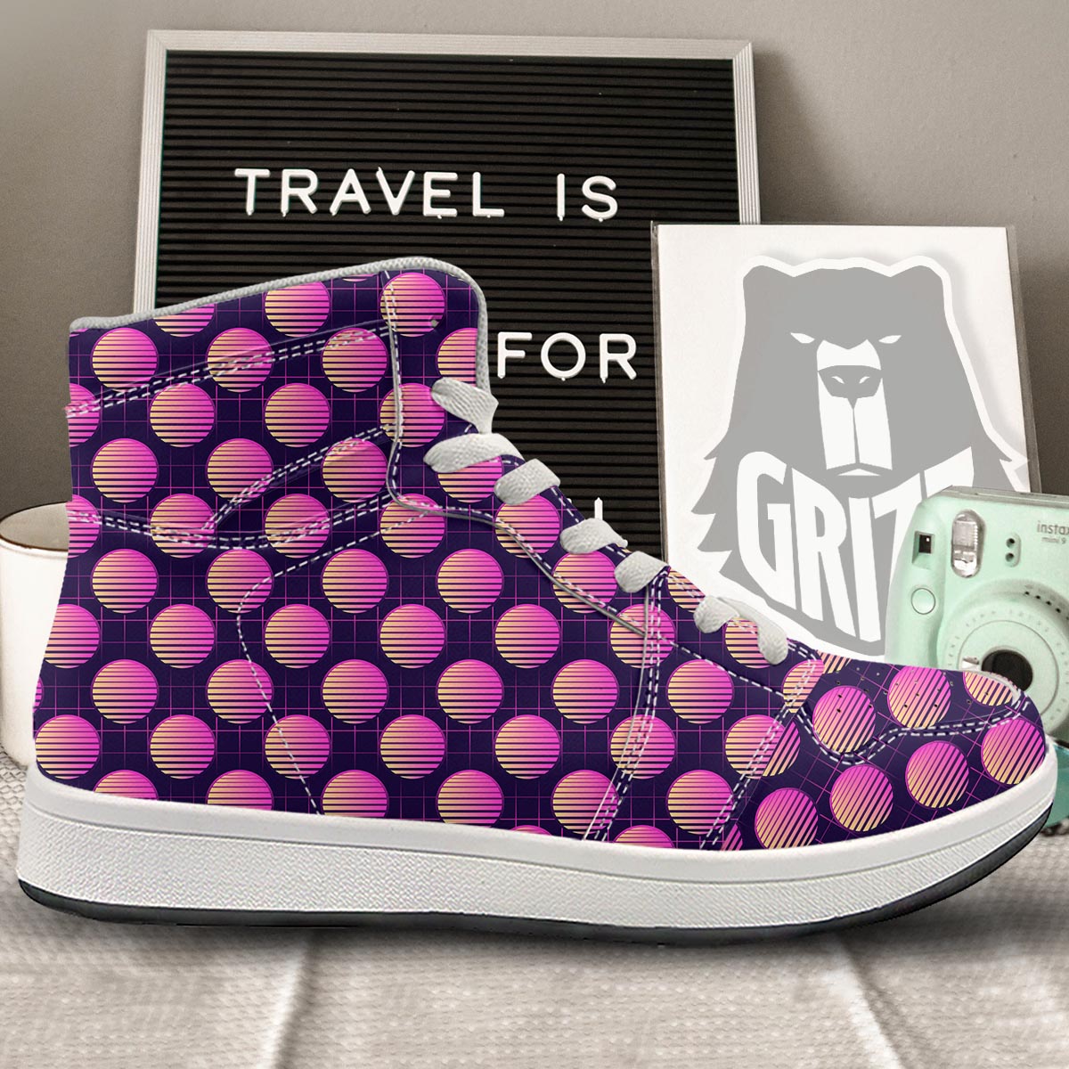 Sunset Retrowave Print Pattern High Top Sneakers-grizzshop