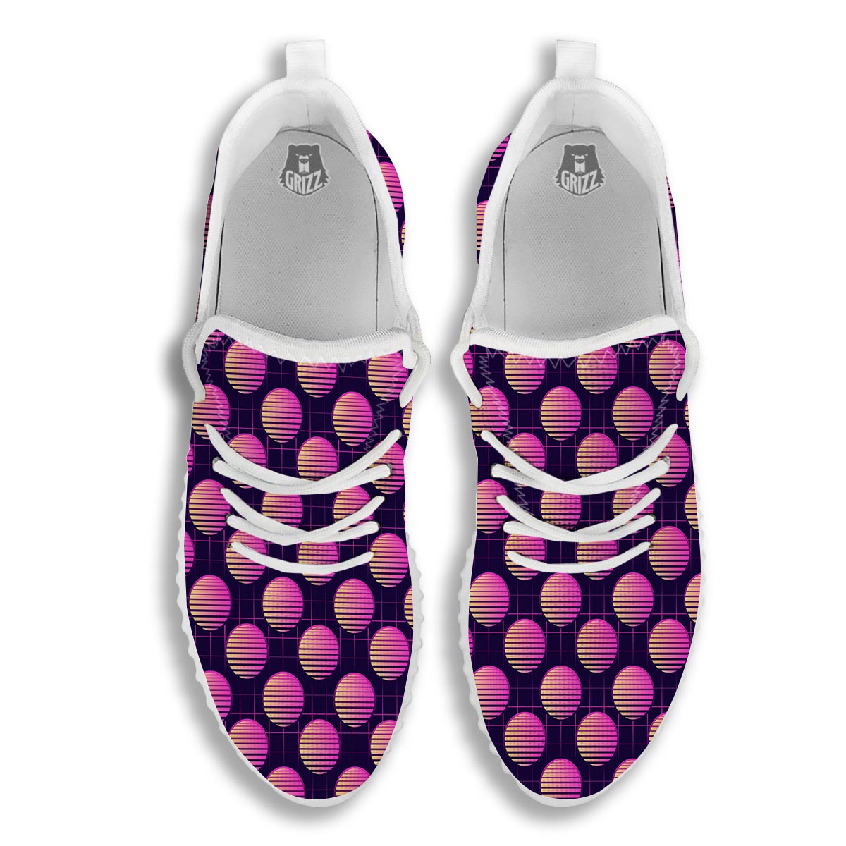 Sunset Retrowave Print Pattern White Walking Shoes-grizzshop
