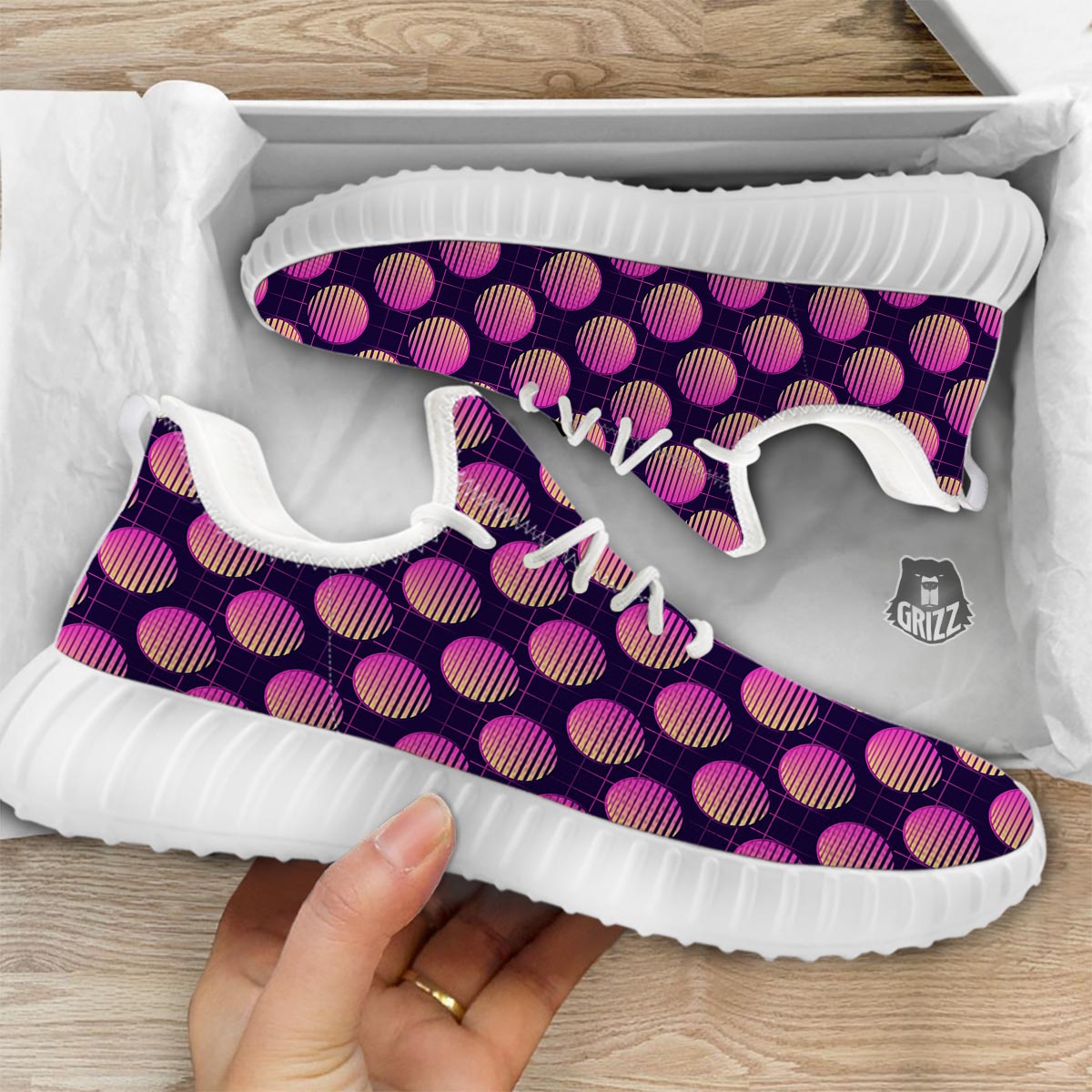 Sunset Retrowave Print Pattern White Walking Shoes-grizzshop