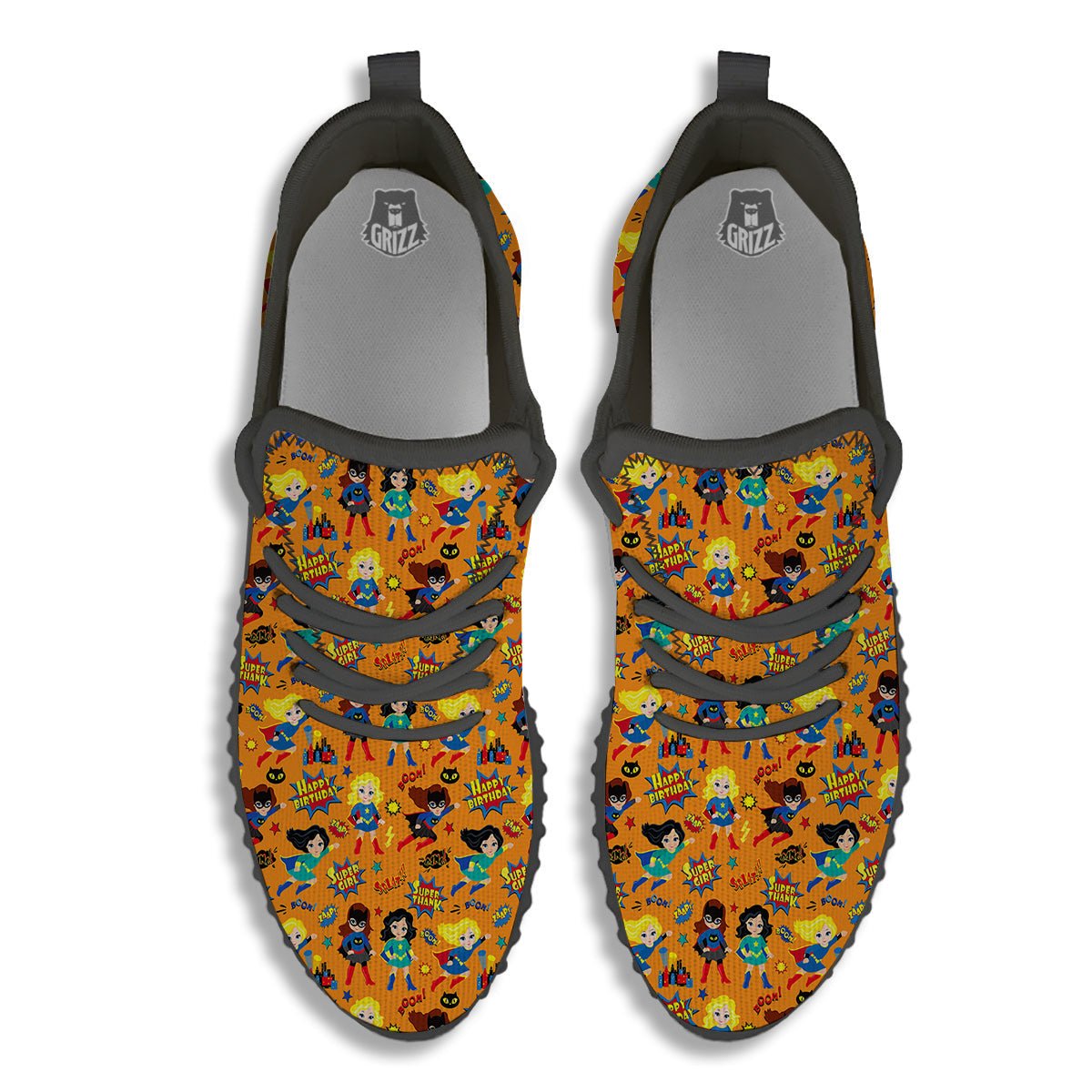 Superhero Girls Print Pattern Black Walking Shoes-grizzshop