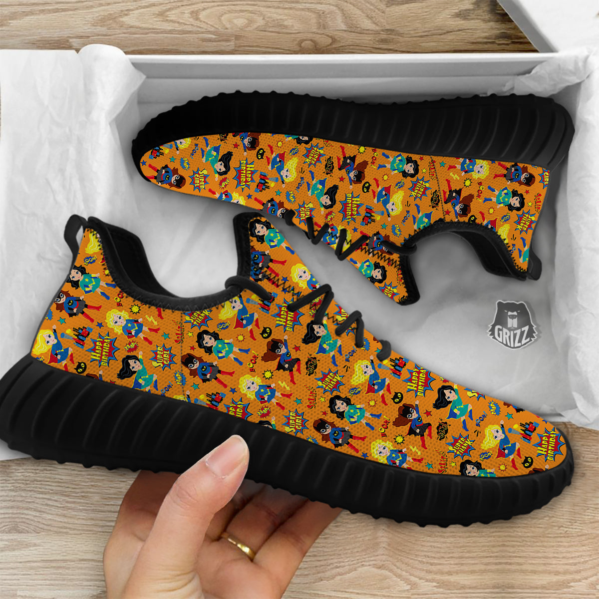 Superhero Girls Print Pattern Black Walking Shoes-grizzshop