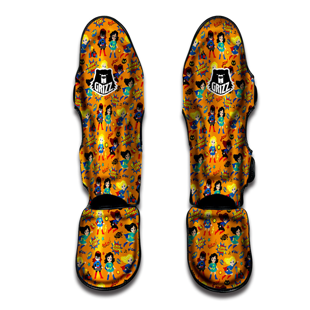 Pumpkin Orange Print Pattern Muay Thai Shin Guards