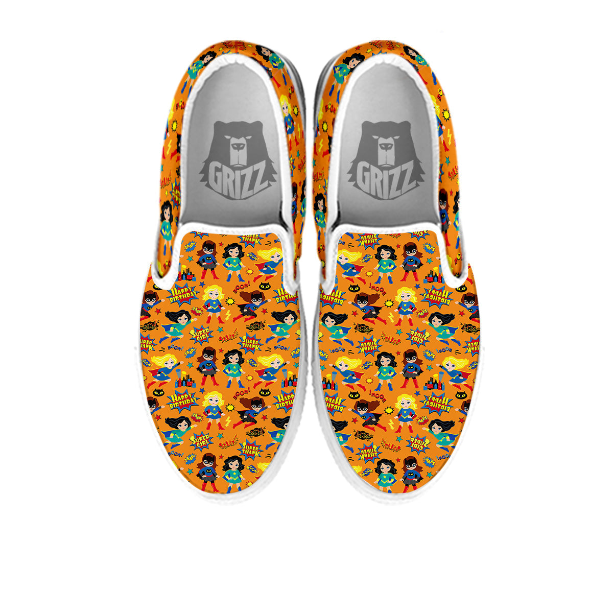 Superhero Girls Print Pattern White Slip On Shoes-grizzshop