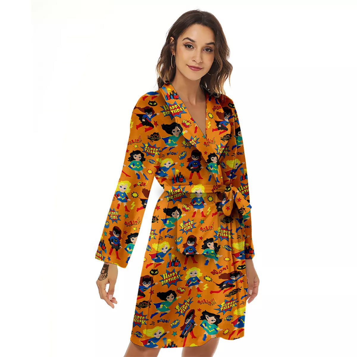 Superhero Girls Print Pattern Women's Robe-grizzshop