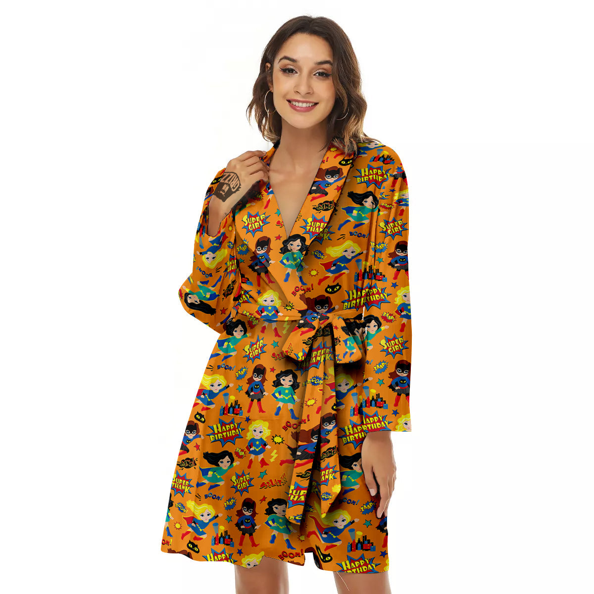 Superhero Girls Print Pattern Women's Robe-grizzshop