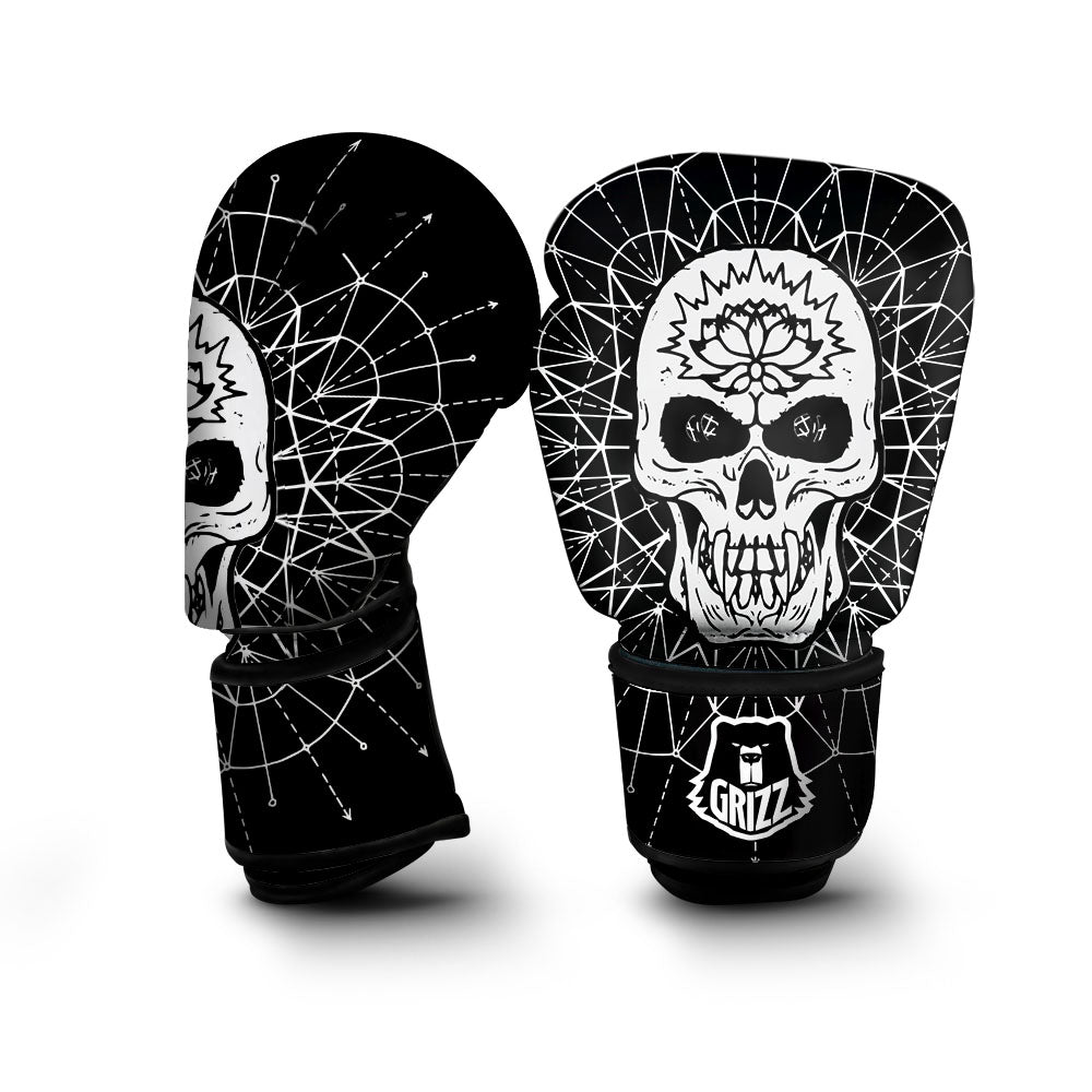 Supernatural Skull Wicca White And Black Print Boxing Gloves-grizzshop