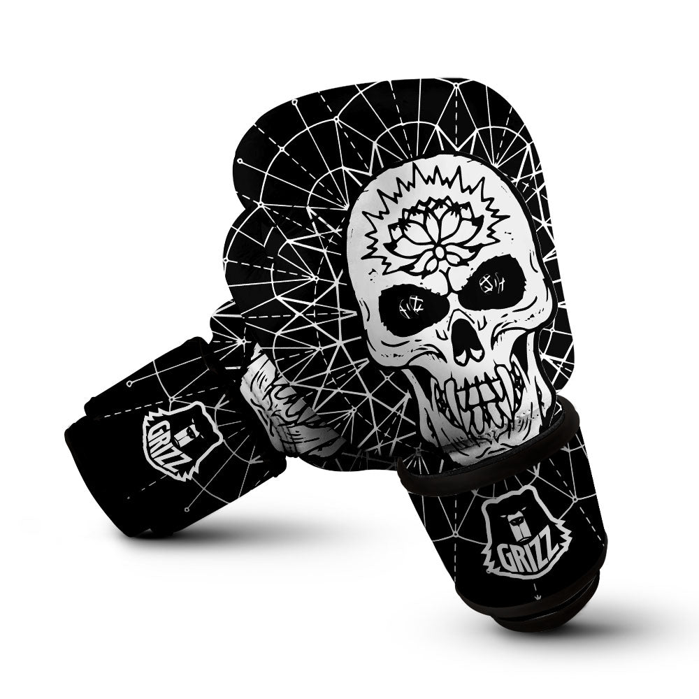 Supernatural Skull Wicca White And Black Print Boxing Gloves-grizzshop