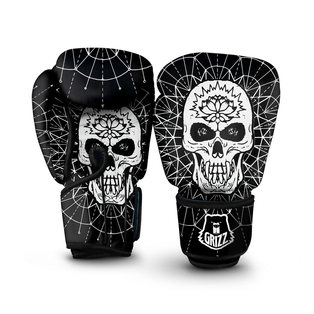 Supernatural Skull Wicca White And Black Print Boxing Gloves-grizzshop