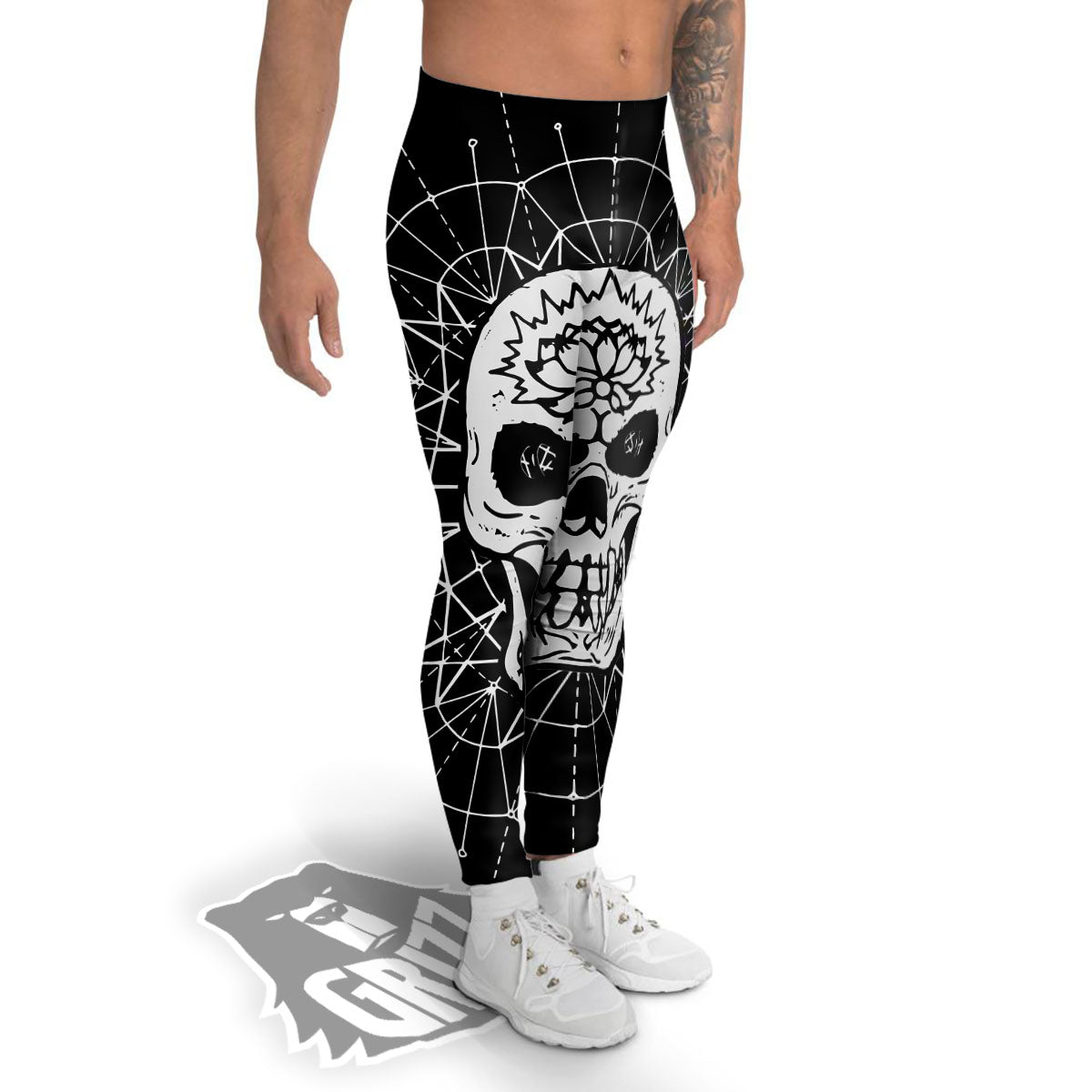Supernatural Skull Wicca White And Black Print Men's Leggings-grizzshop