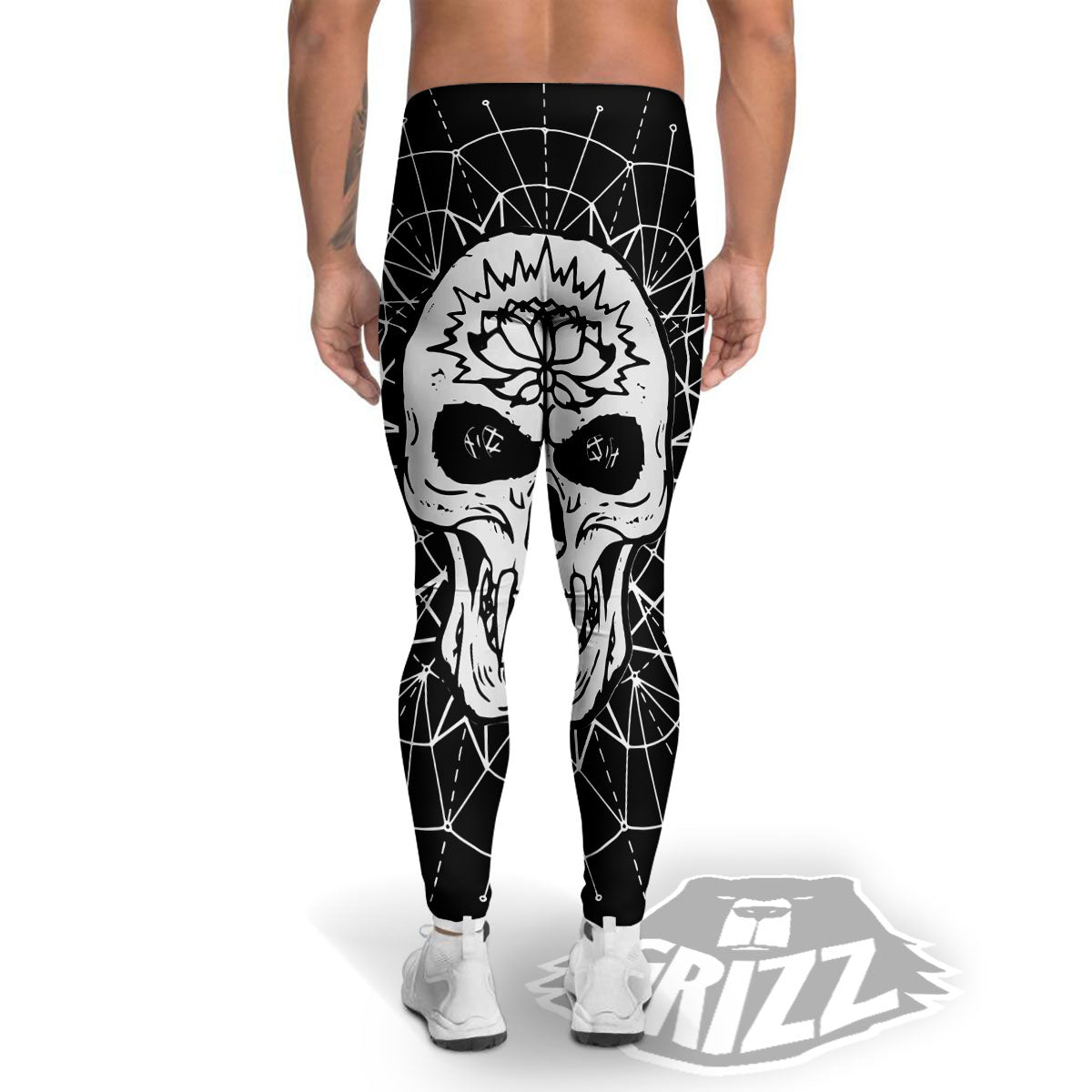 Supernatural Skull Wicca White And Black Print Men's Leggings-grizzshop