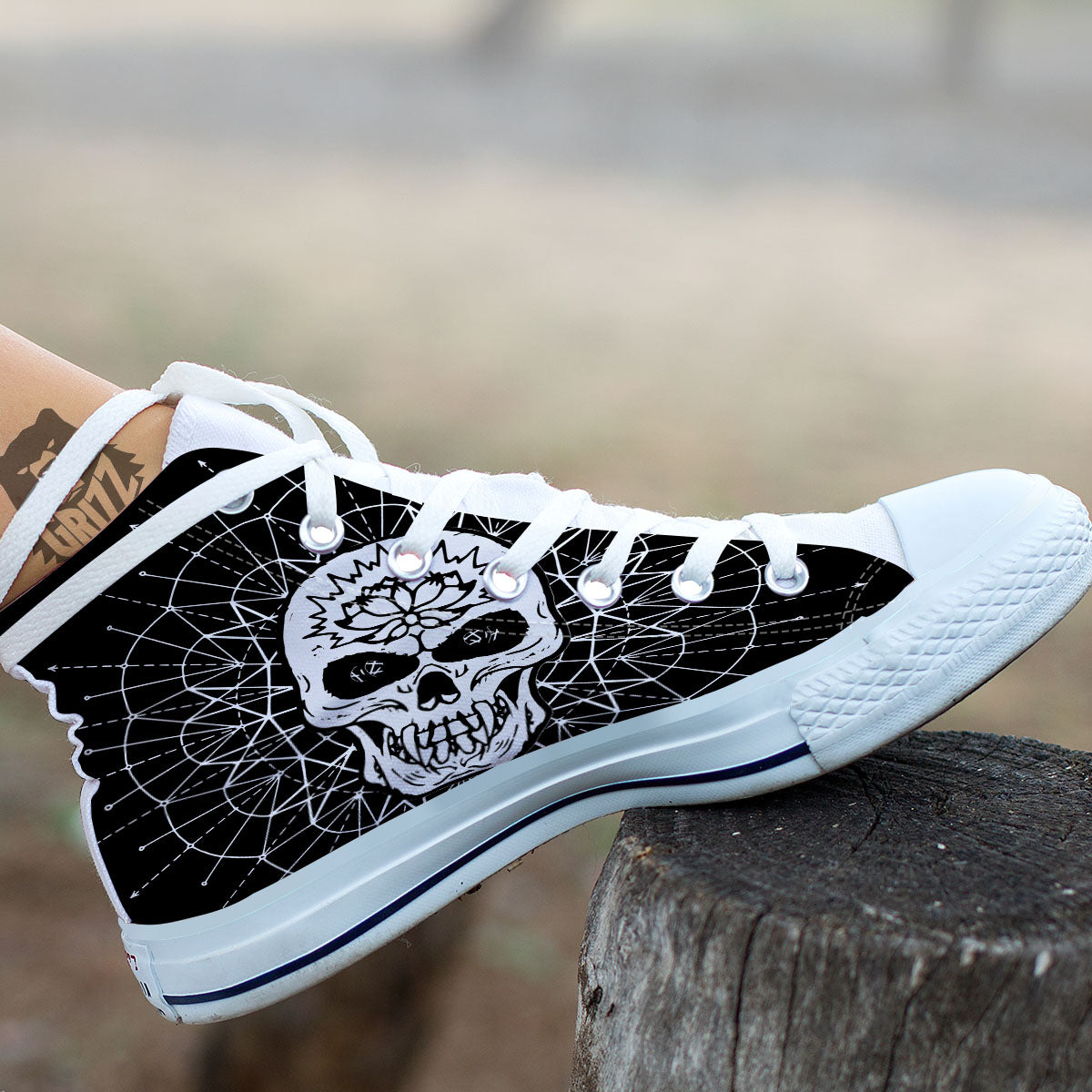 Supernatural Skull Wicca White And Black Print White High Top Shoes-grizzshop